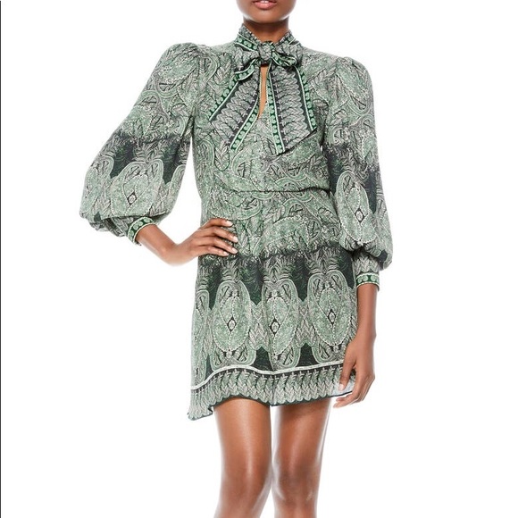 Tanisha Paisley Tie Neck Long Sleeve Dress